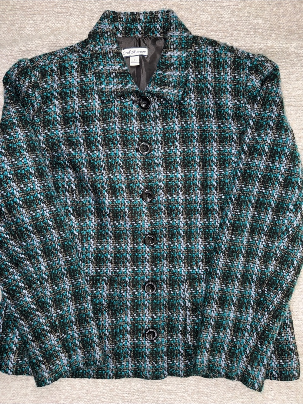 Croft & Barrow Teal and Black Tweed Blazer Fitted Size L